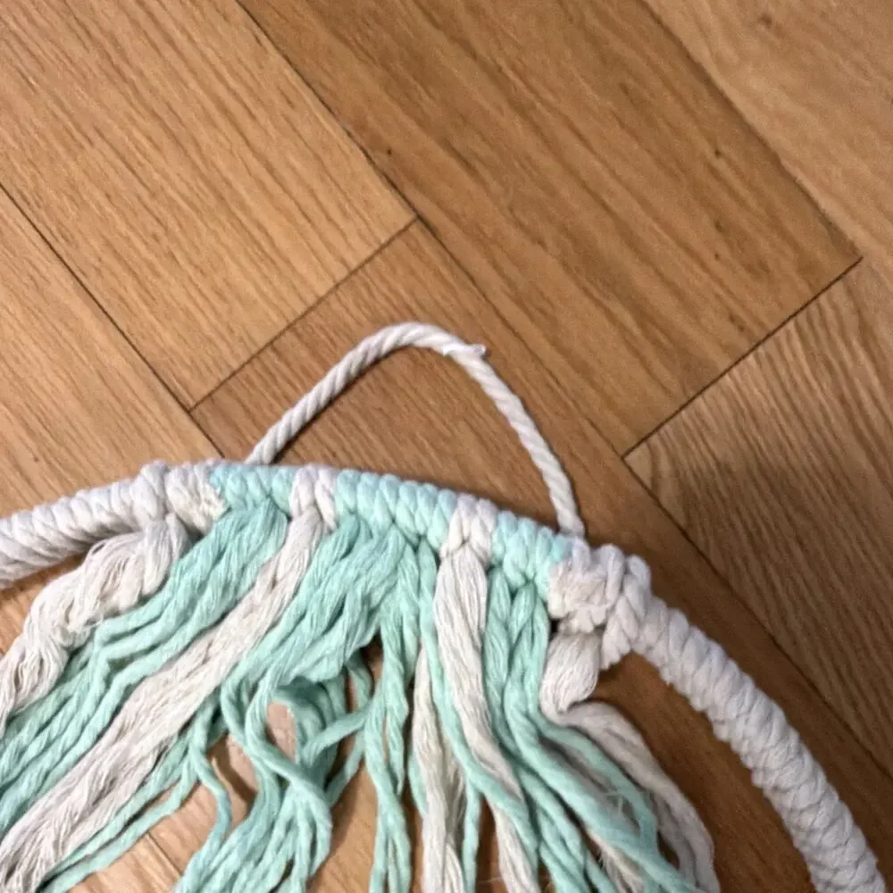 Handmade Macrame Wall Hanging Hoop Dreamcatcher Mint White Fringe Beads